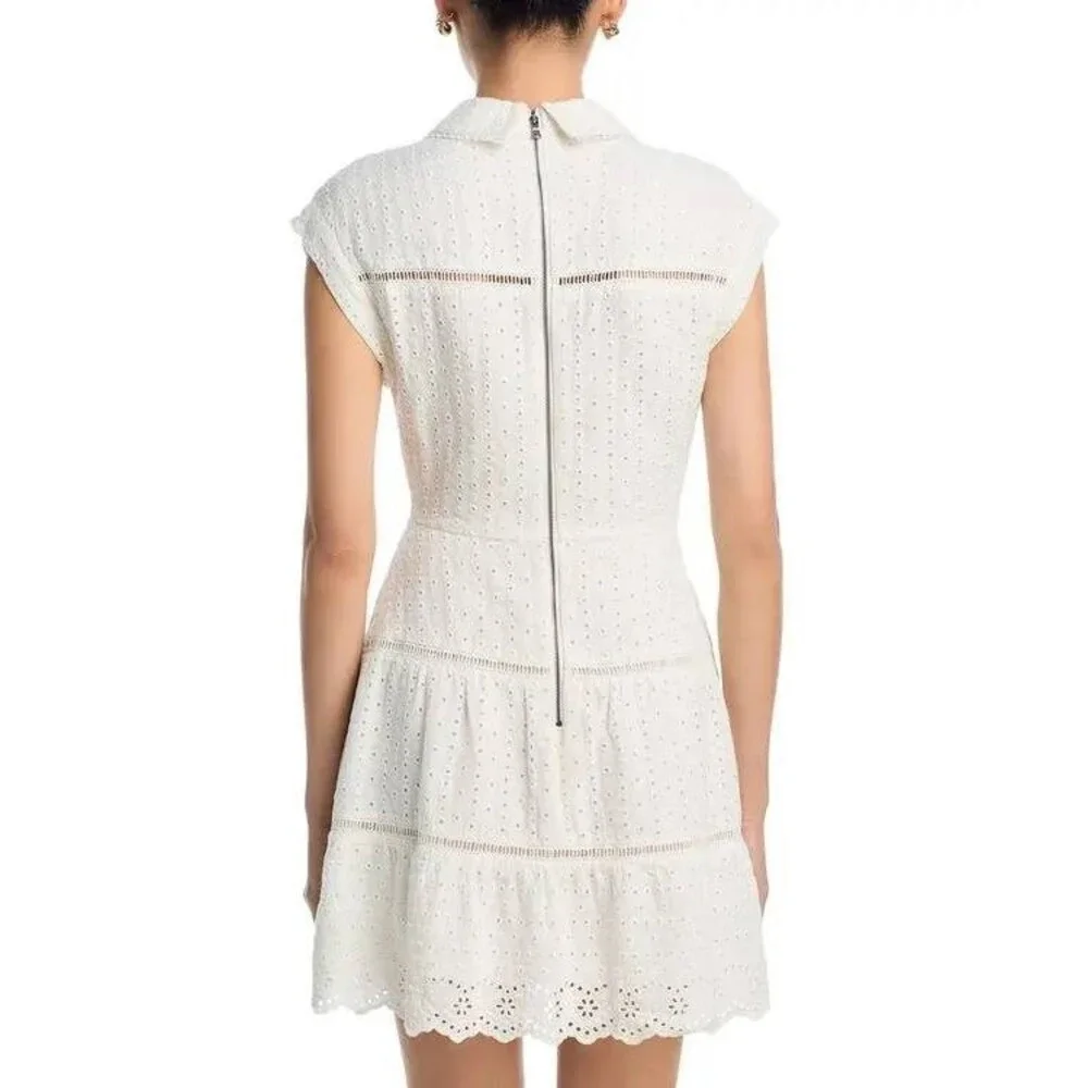 Alice + Olivia Mila Eyelet Deep V-Neck Mini Dress Off White Size 4 NWT - Picture 2 of 7